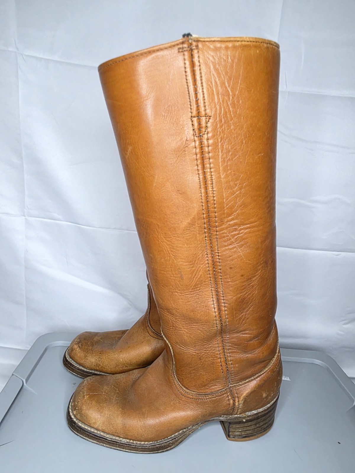 VTG Wrangler 4188 Western Boots Wmn’s 6.5 M Tan Leather Tall Pull On USA Campus