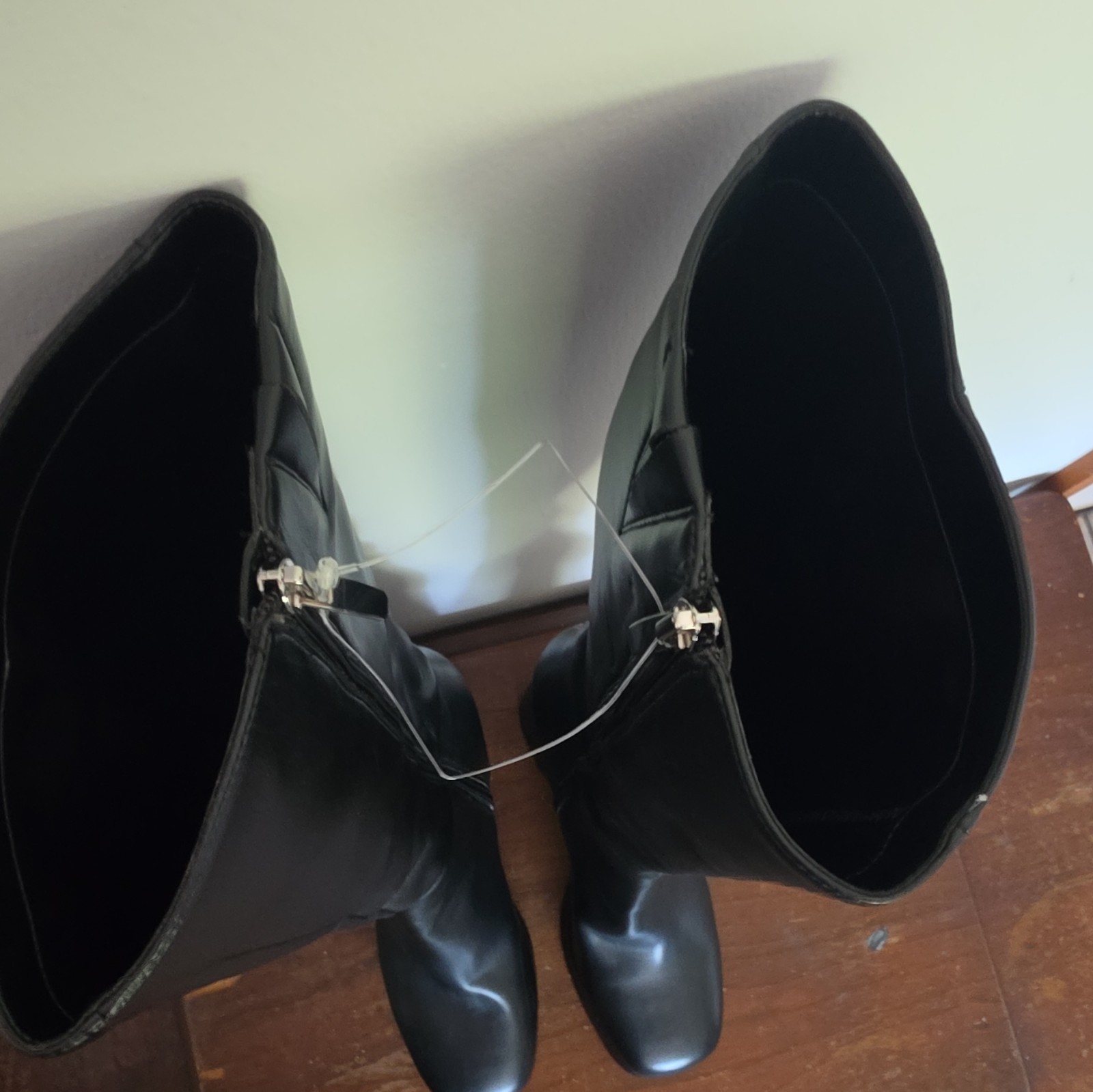 Nine West Black Knee High Riding Boots Zip Square Toe Regular Calf US 9 M