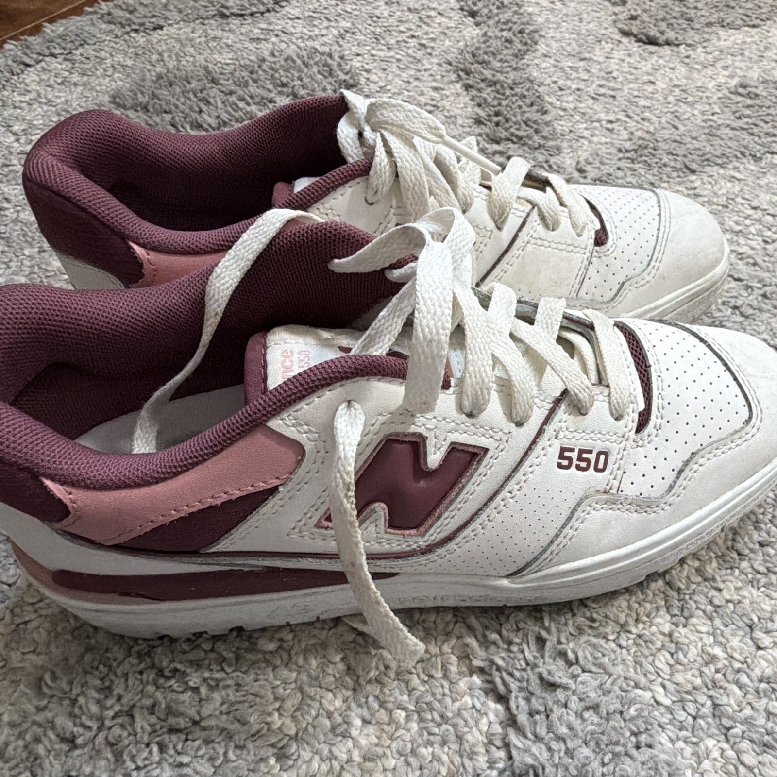 New Balance 550 Washed Burgundy Women’s Leather Low-Top Lace-Up Sneakers