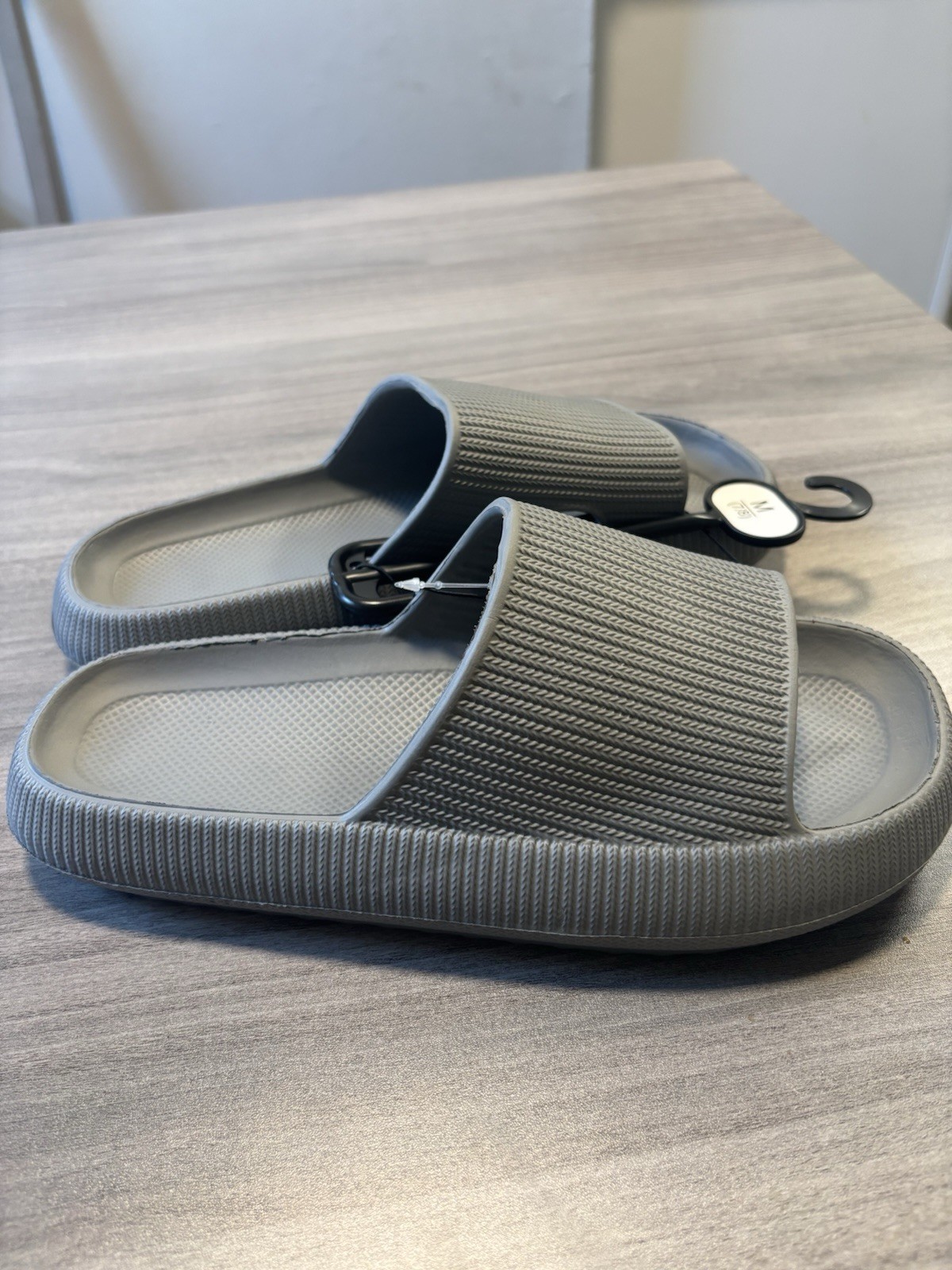 Women’s Gray Synthetic Slide Sandals Slip-On Flat Solid Casual US 7/8