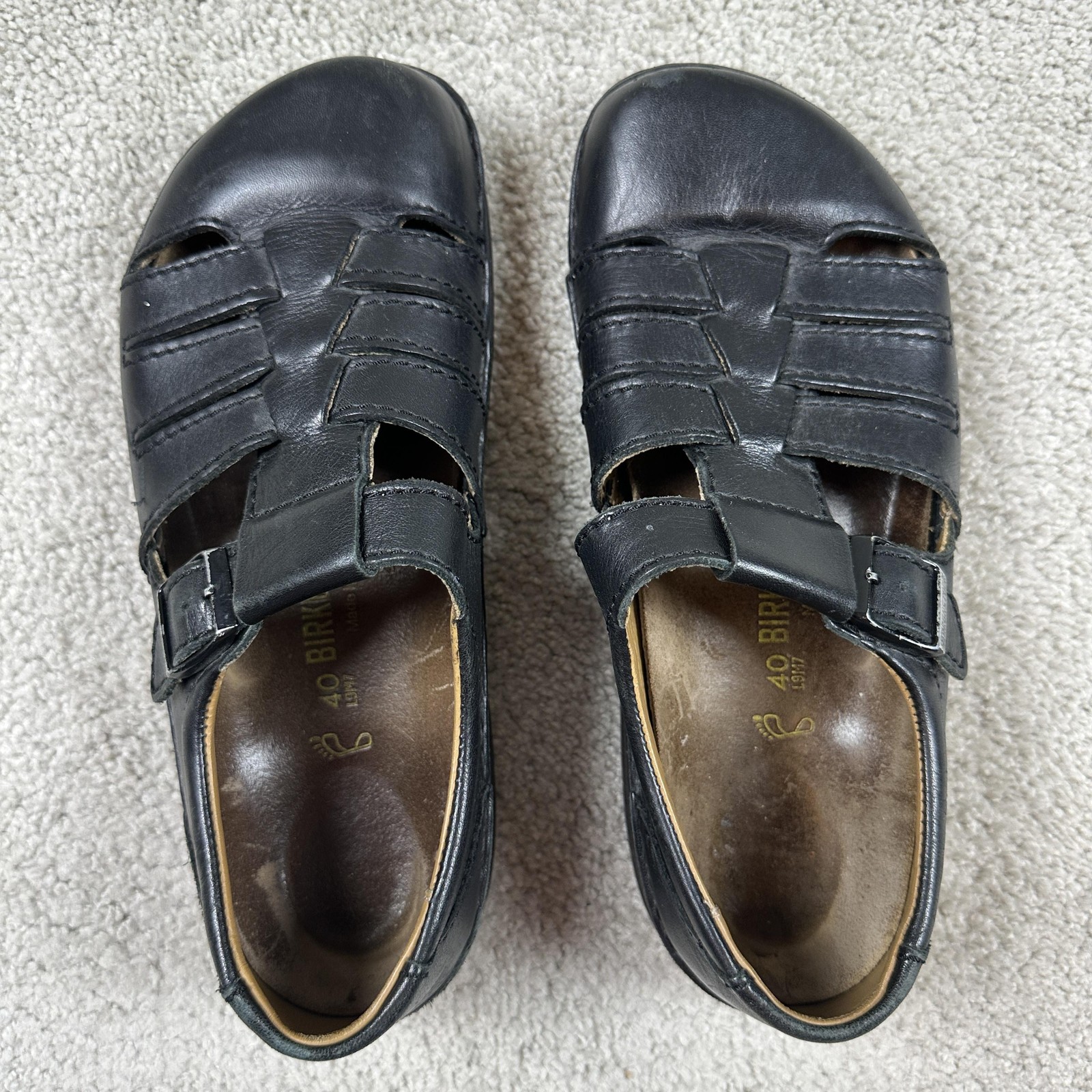 Birkenstock Fisherman Sandals Womens Size 9 Black Leather EU 40 Buckle Germany