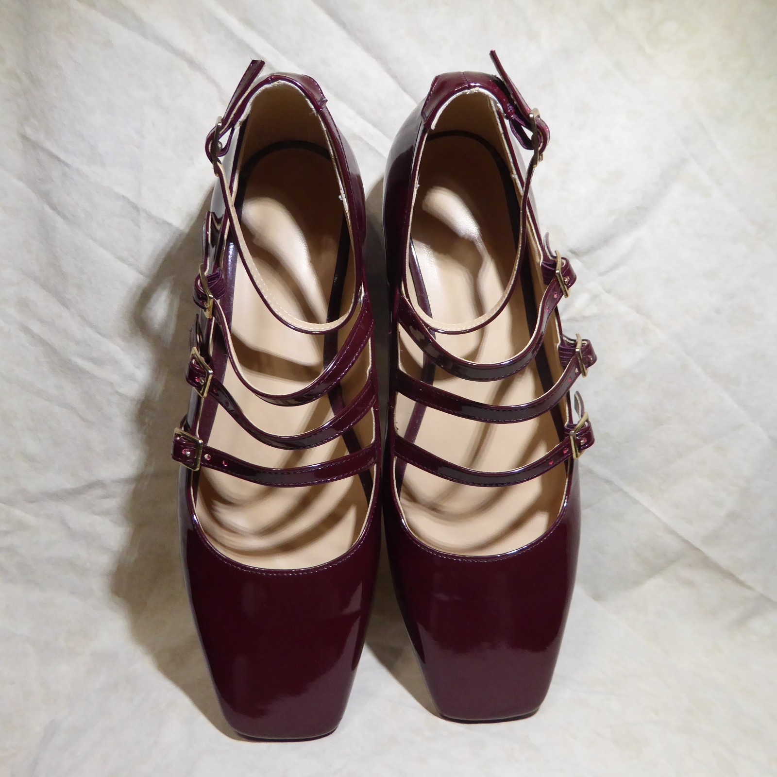 🩰 Unbranded Ankle Multi Strap Ballet Flats sz 11 M Red Wine Patent Leatherette