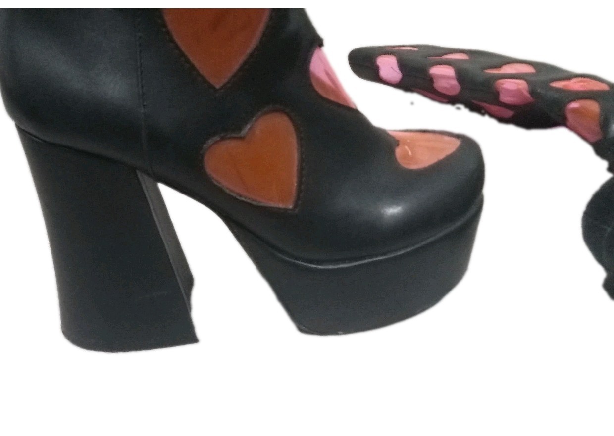 Sugarthrillz Women’s Black Gogo Boots with Pink Heart Details, 4 inch platform