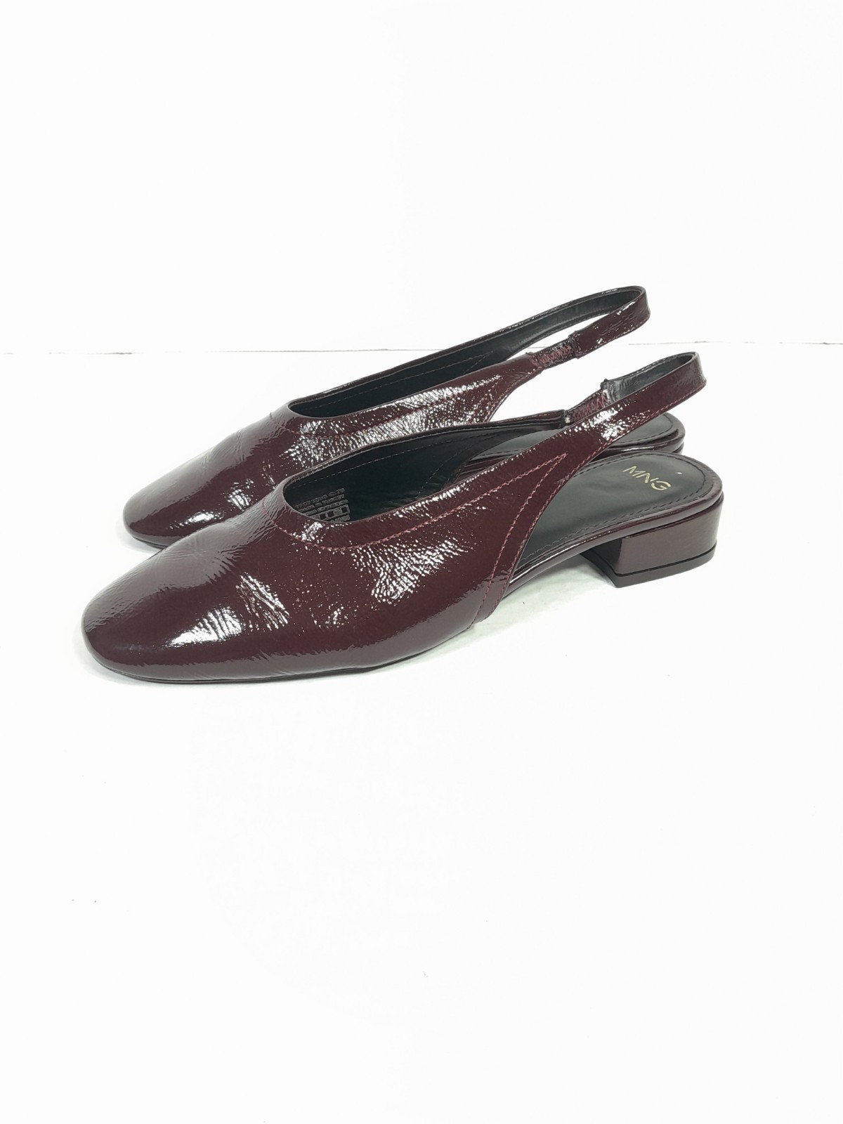 MANGO MNG Kitten BLoCK HEELS SLINGBACK Round Toe SHOES SZ 6.5 37 Burgundy