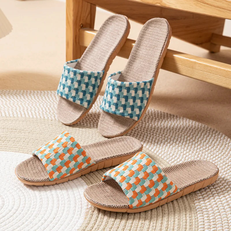 Summer Slippers for Women Home Linen Fabric Trend Designer Shoes Ladies Elegant