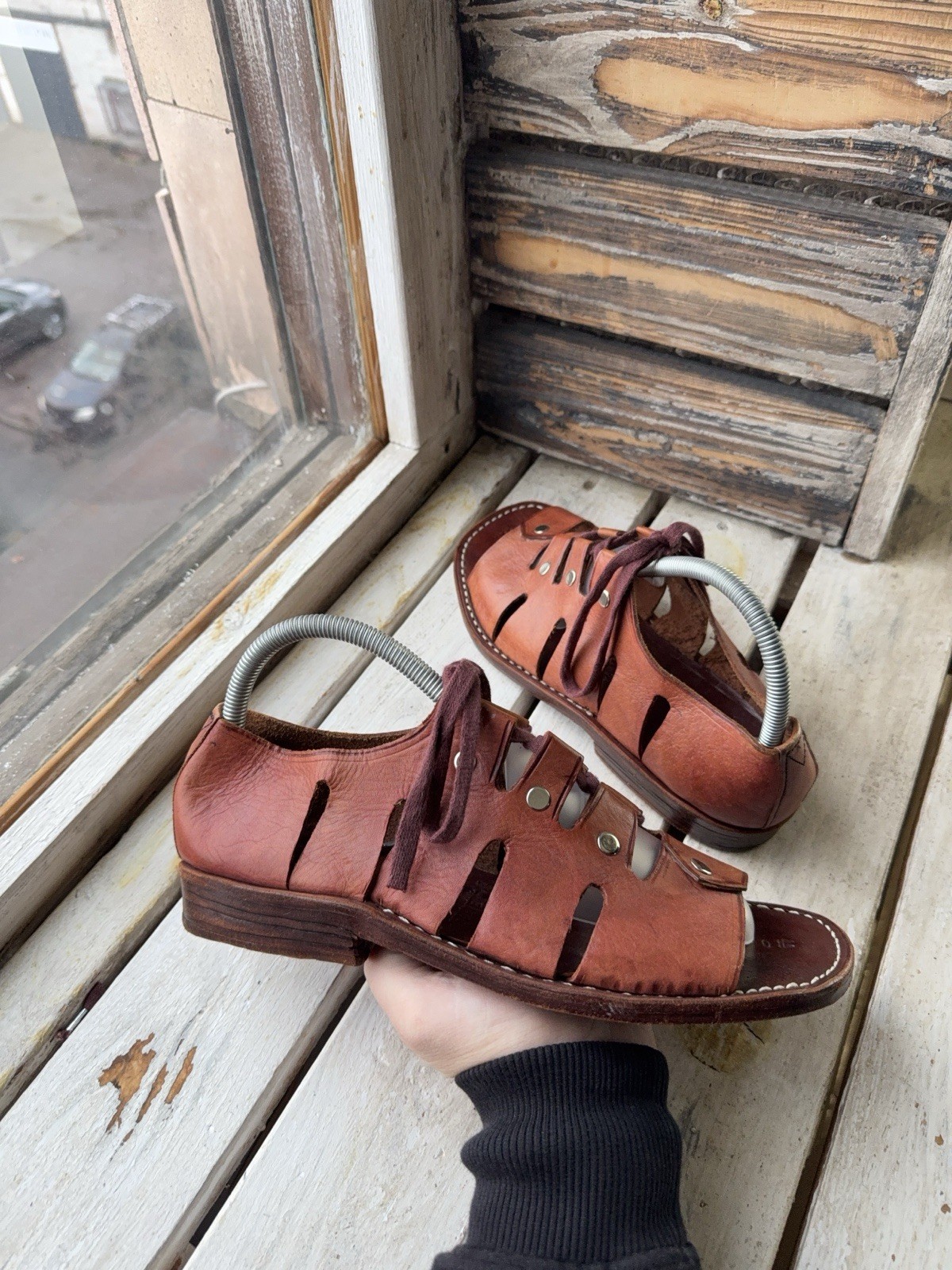 90s Sie Wie Bie Bali Handmade Leather Sandals Brown Vintage EU44 US10 UK9,5 Sz