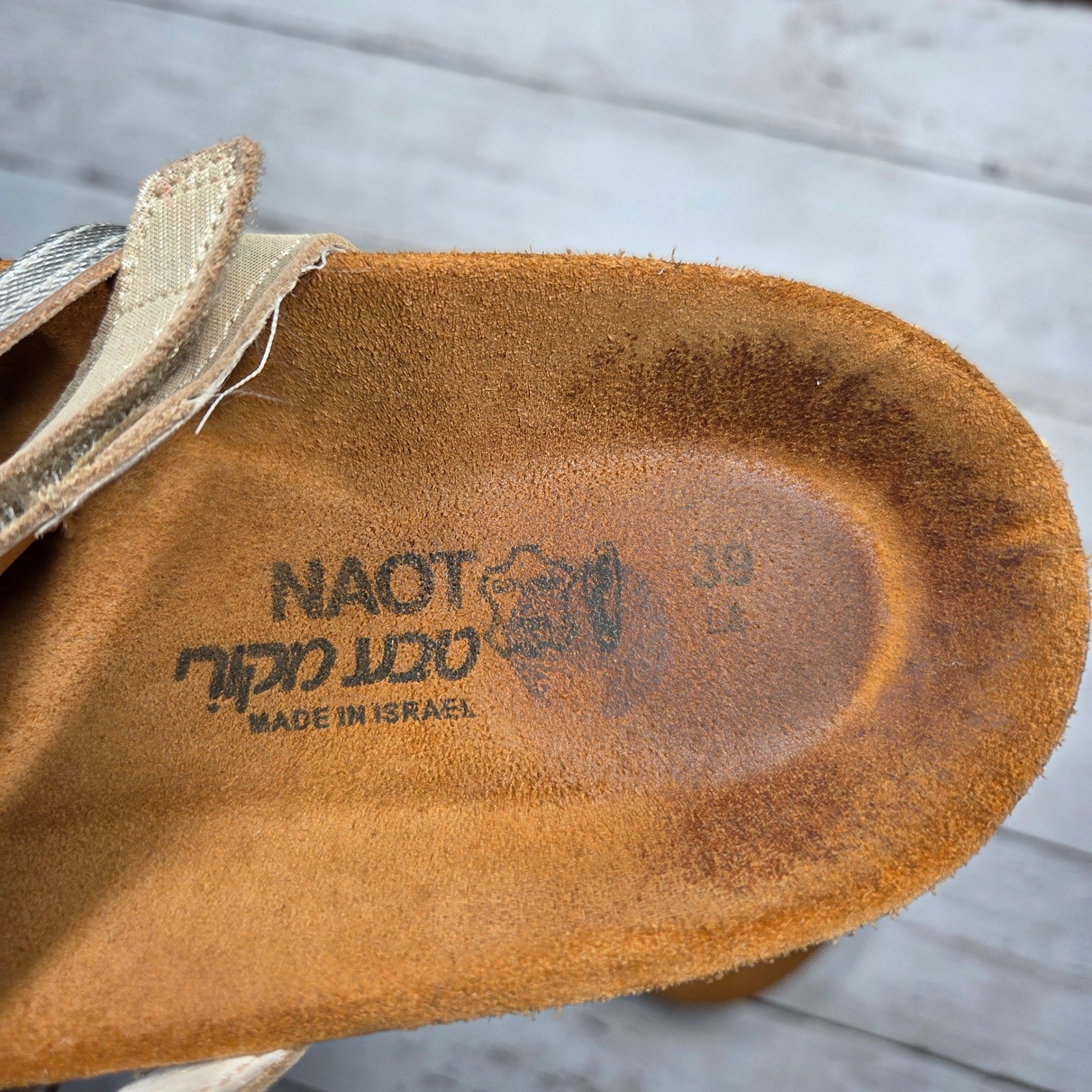 Naot Multi-Strap Studded Slide Sandal Leather Womens 39(L8) Silver Gold Bronze