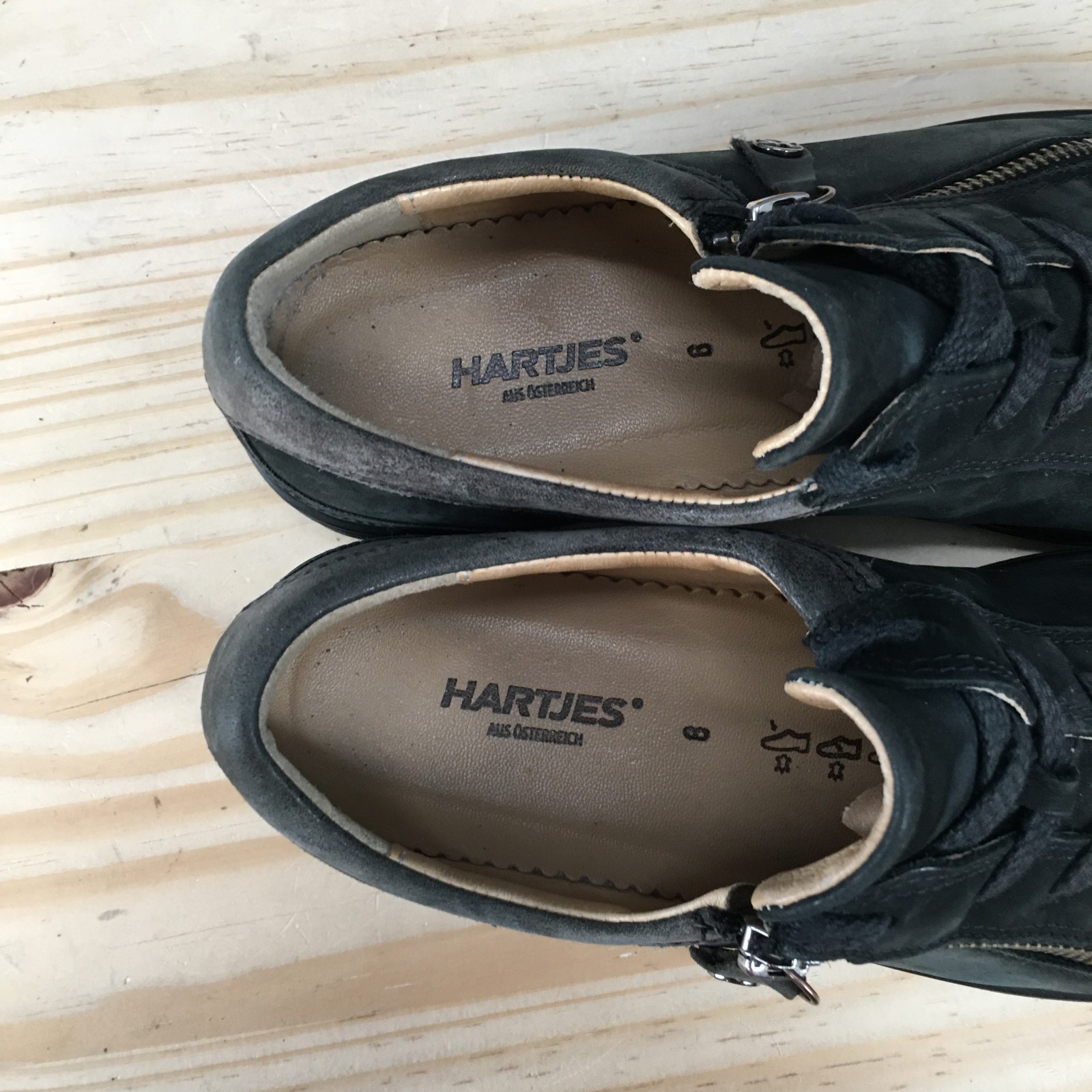 Hartjes XS Shoes Womens 8 Casual Side Zip Lace Up Sneakers Black Gray Leather