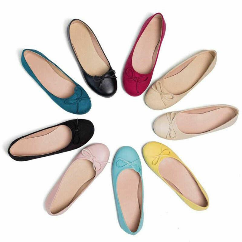 Womens Plus Size Casual Bows Ballet Flats Shoes Mary Jane Slip On Pumps Loafers