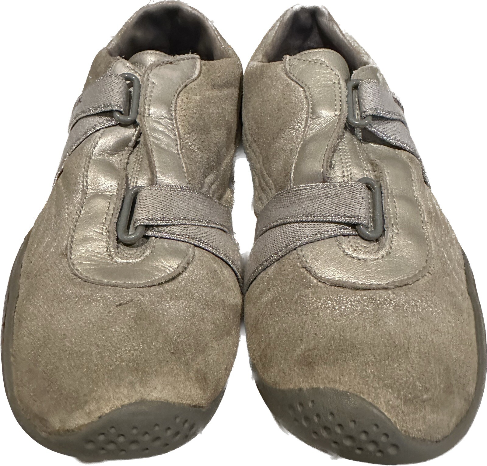 Michelle K Leather gold gray casual athletic walk slip on no lace SN 32075 SZ 7