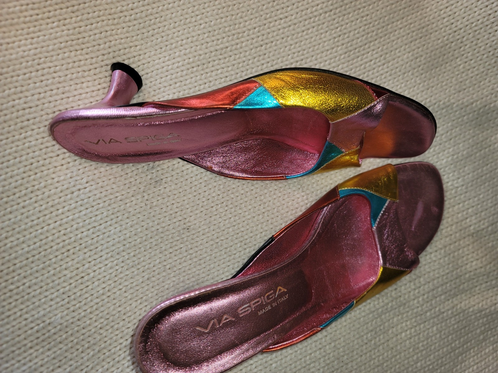 Via Spiga Colorful Leather Open Toe Slip On Sandals with Heels Size 8.5