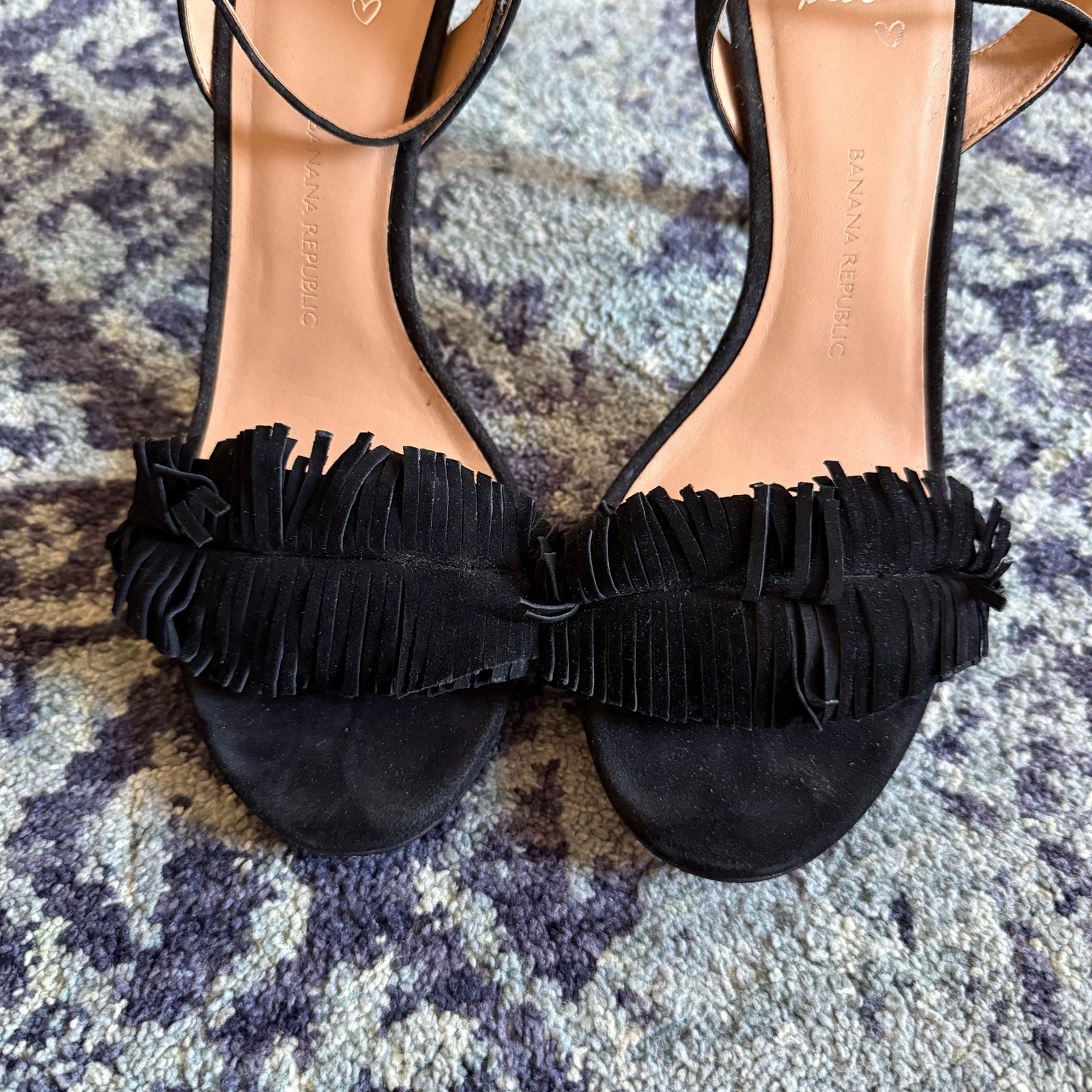 Banana Republic Black Honeysuckle Fringe Open Toe Heels Summer Going Out Preppy