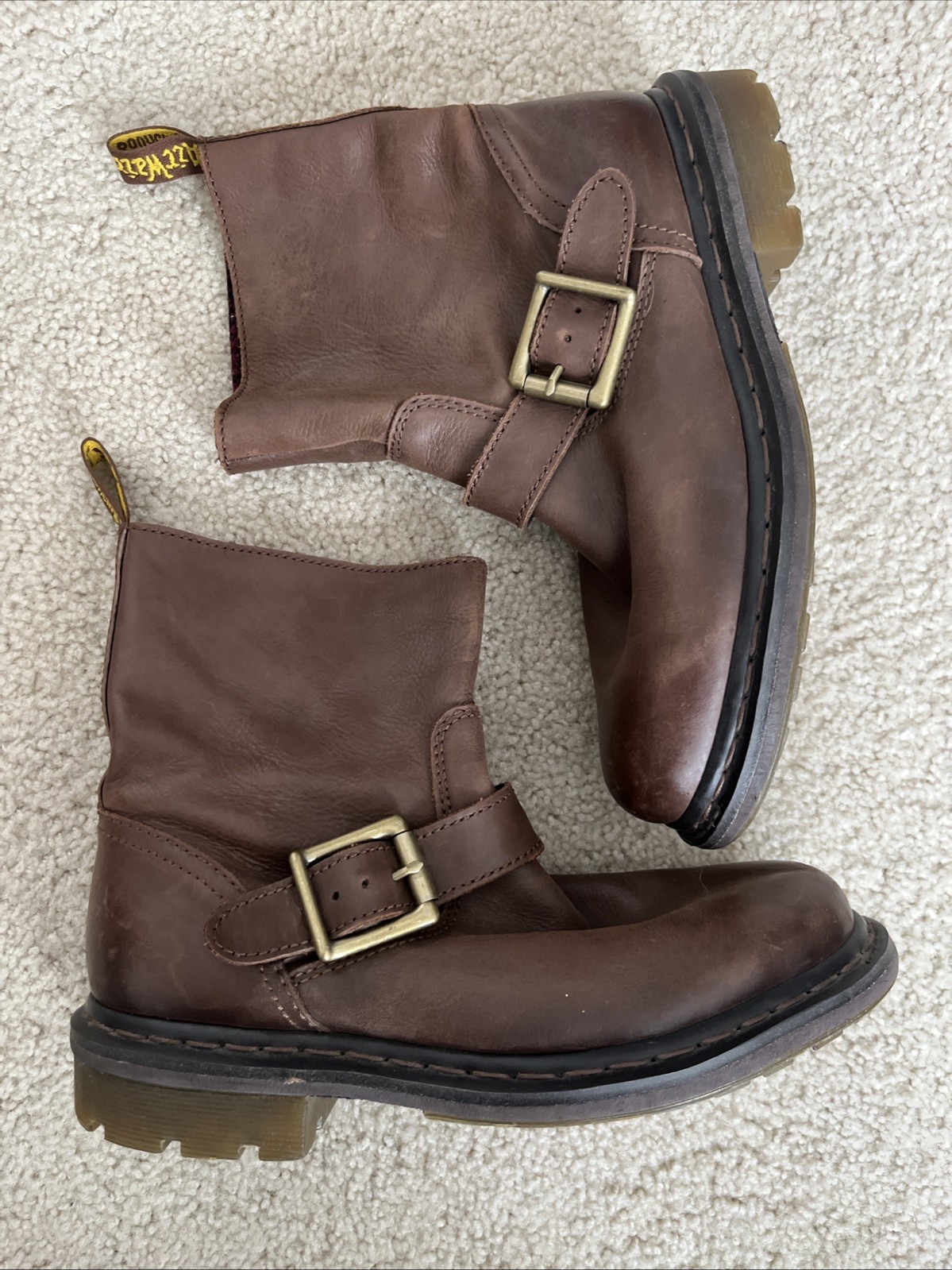 Dr. Martens Meg Biker Leather Ankle Boots Brown US 7 EU 38 Moto Grunge