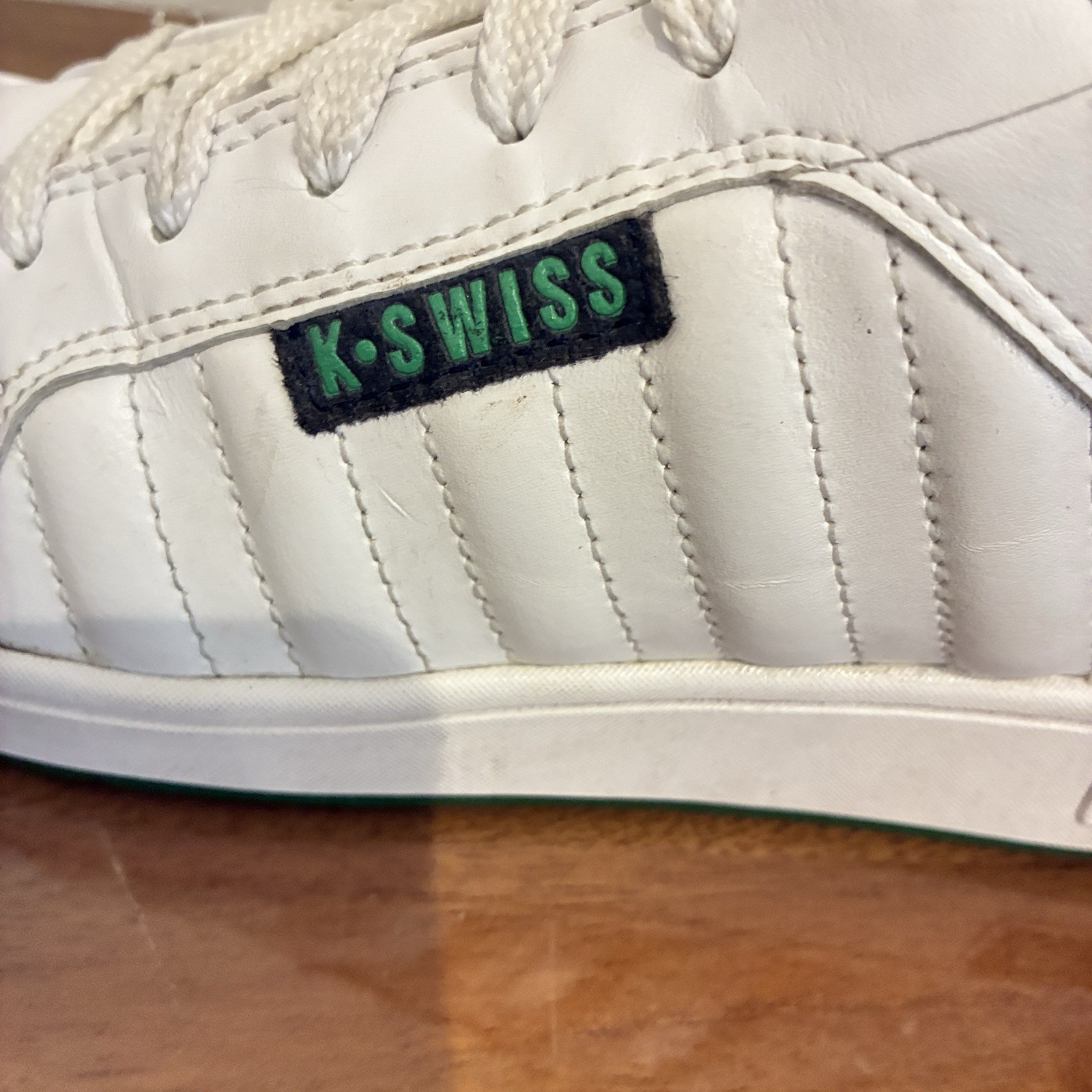 K-Swiss Womens Size 8 White Green Leather Court Tennis Shoe Casual Lifestyle Y2K