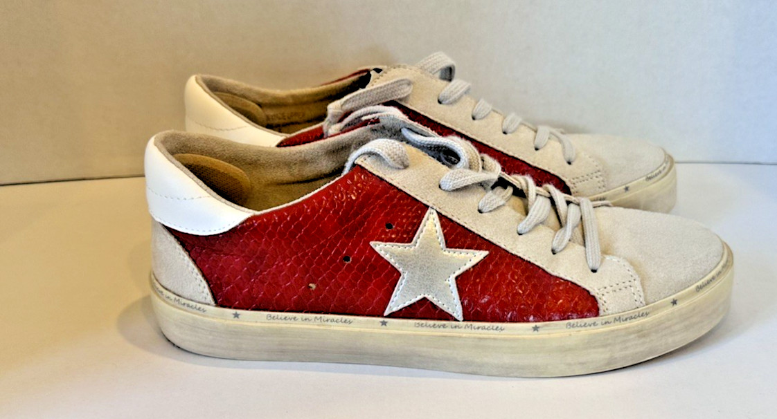 Mi.iM Sadie Rubber Sole Lace-up Leather Star Sneakers in red 8.5