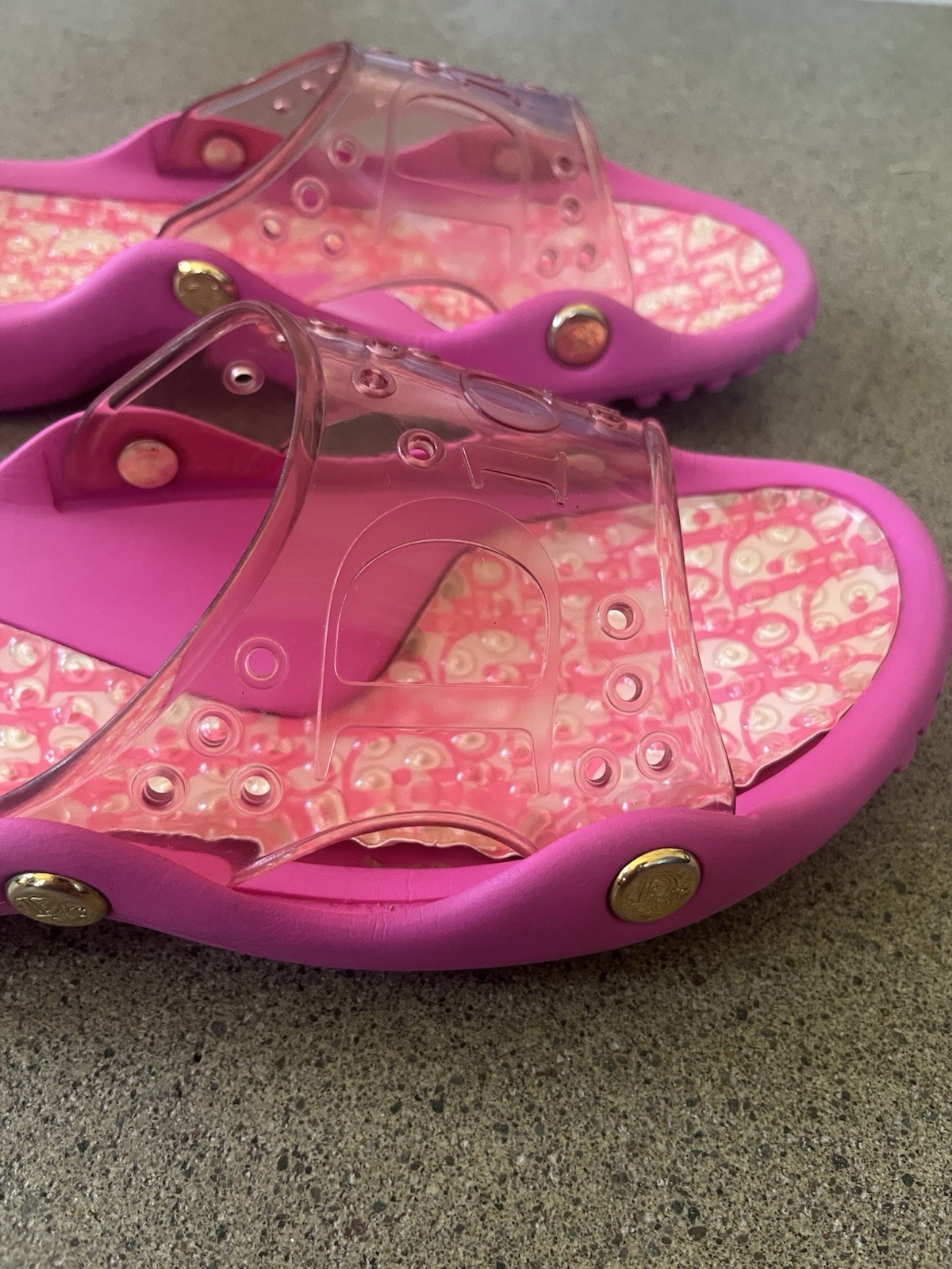 Vintage Christian Dior Galliano Diorissimo Monogram Clear Slide Sandals Pink 42