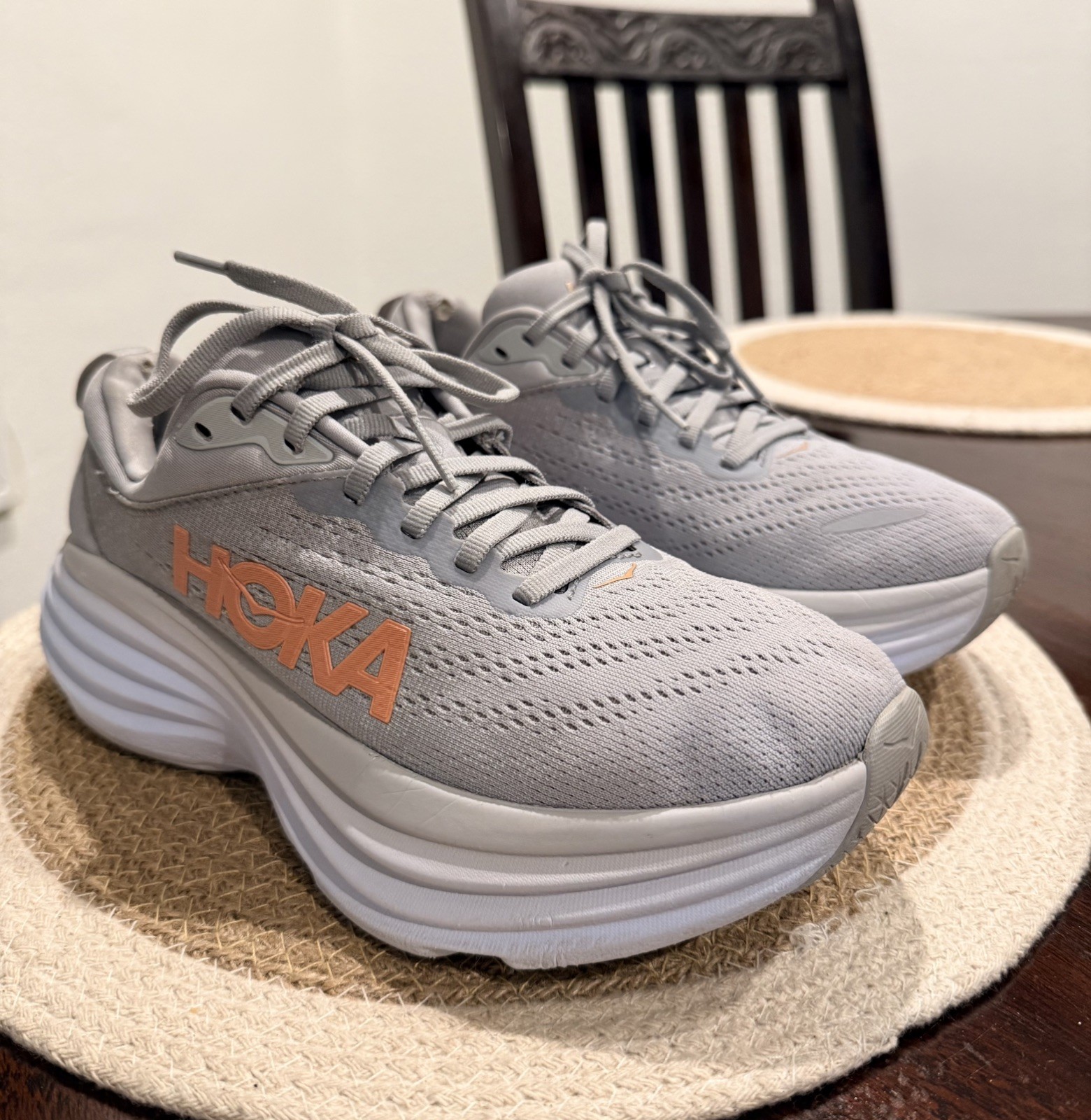 Hoka One Bondi Womens 6.5B Running Shoes Gray Mesh Sneakers Pre-owned