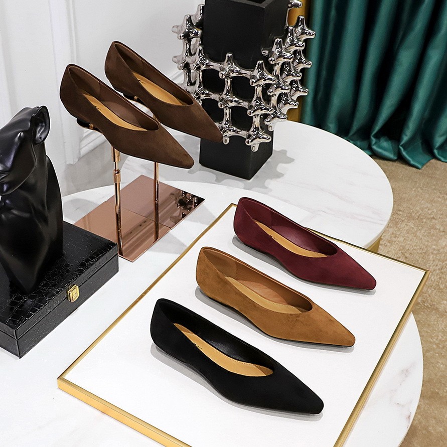 Women Burgundy Suede Pointed Toe Low Wedge Heel Slip On Office Casual Pumps