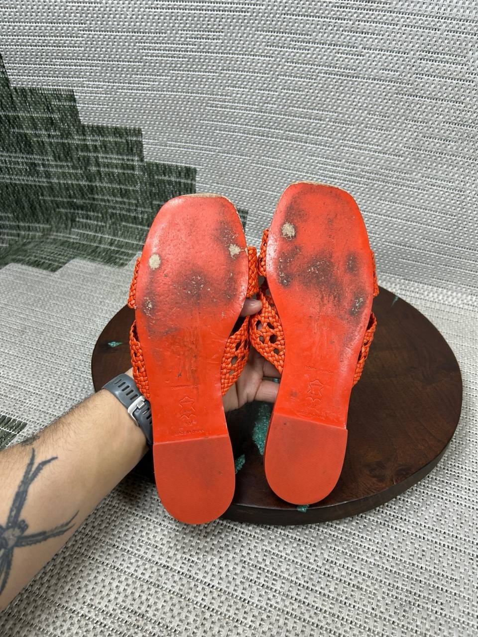 Tory Burch Sandals Womens Size 8 M Slides Desert Flower Orange Woven Leather