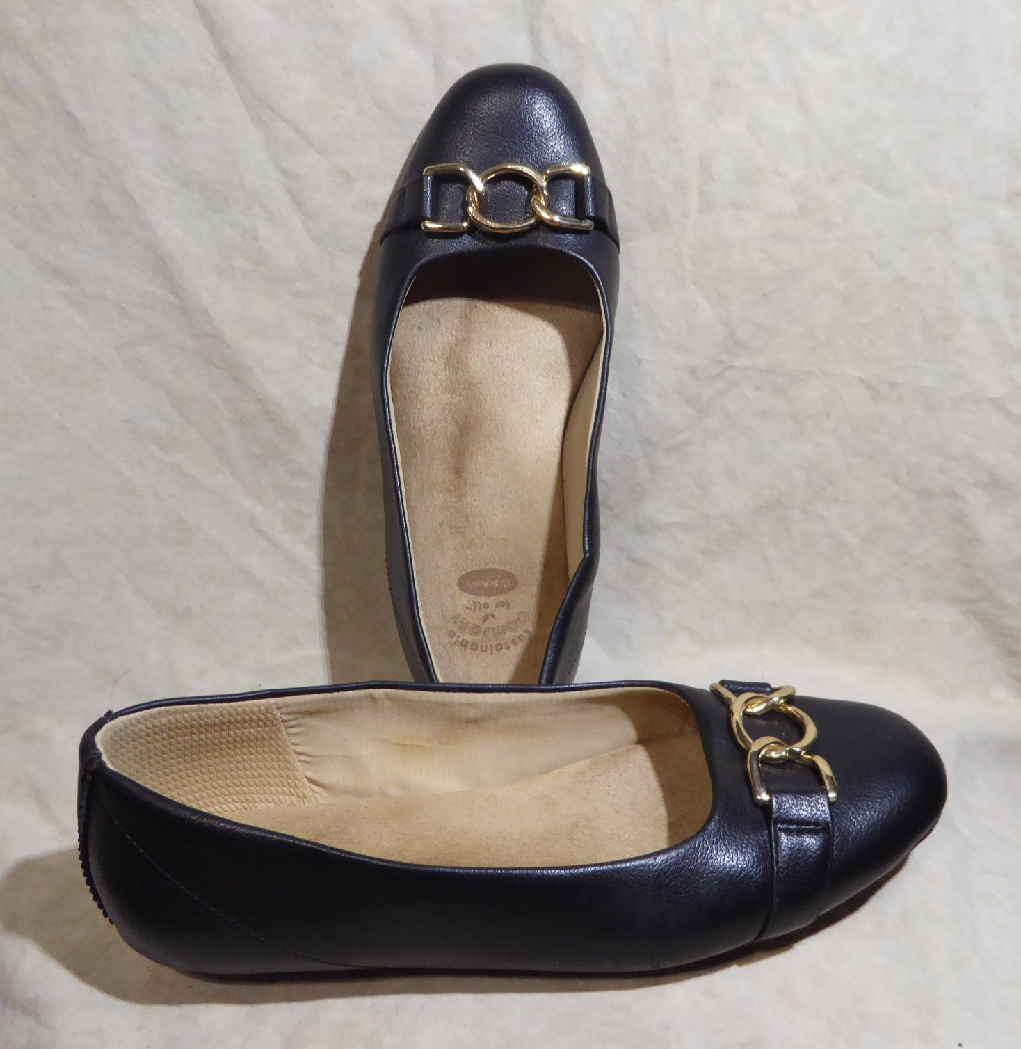 🩰 Dr Scholl’s Comfort Ballet Flats sz 8.5 W Black Leatherette; Chain Link Strap