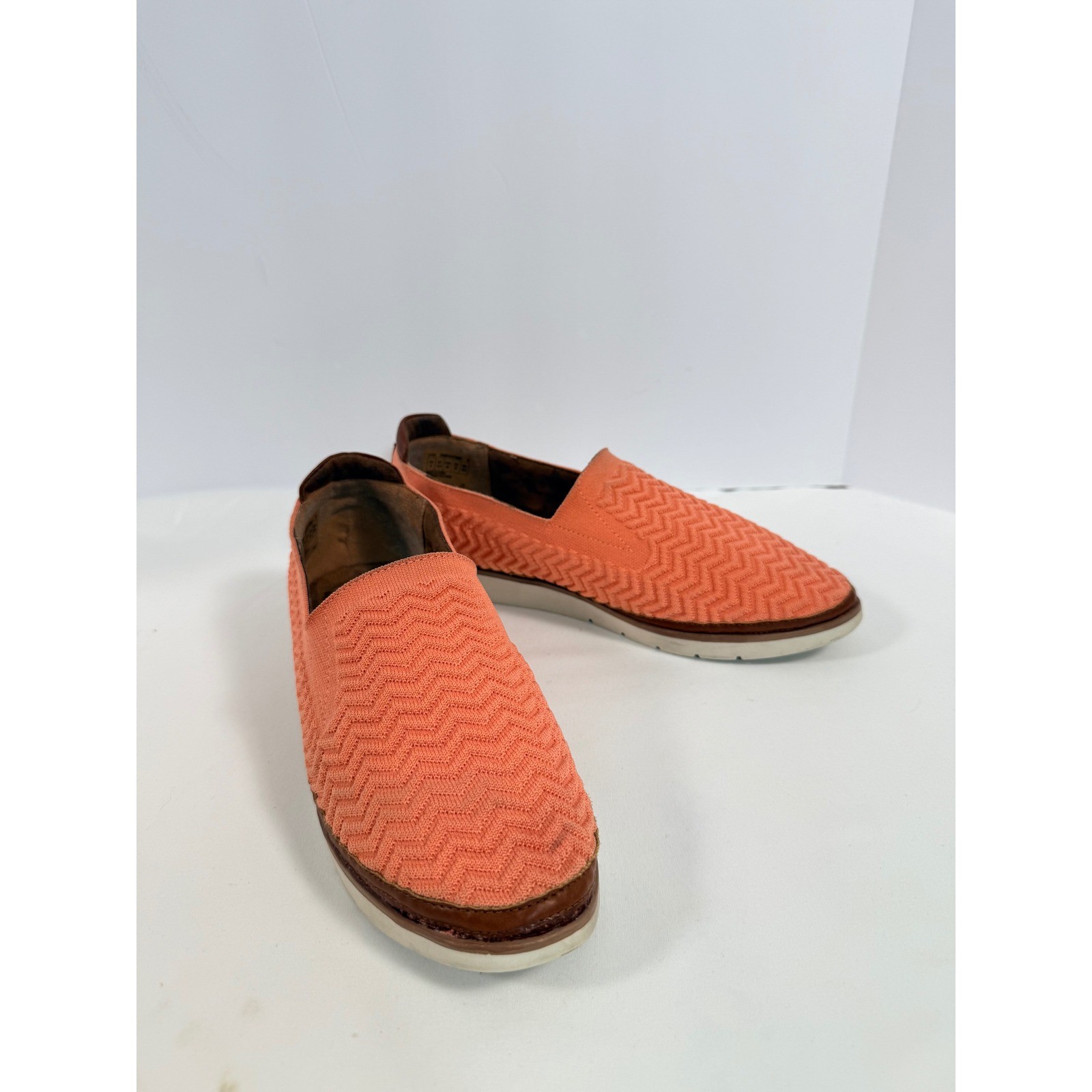 Cobb Hill Camryn Coral Orange Knit Chevron Slip On Loafers Womens 8 CI7750