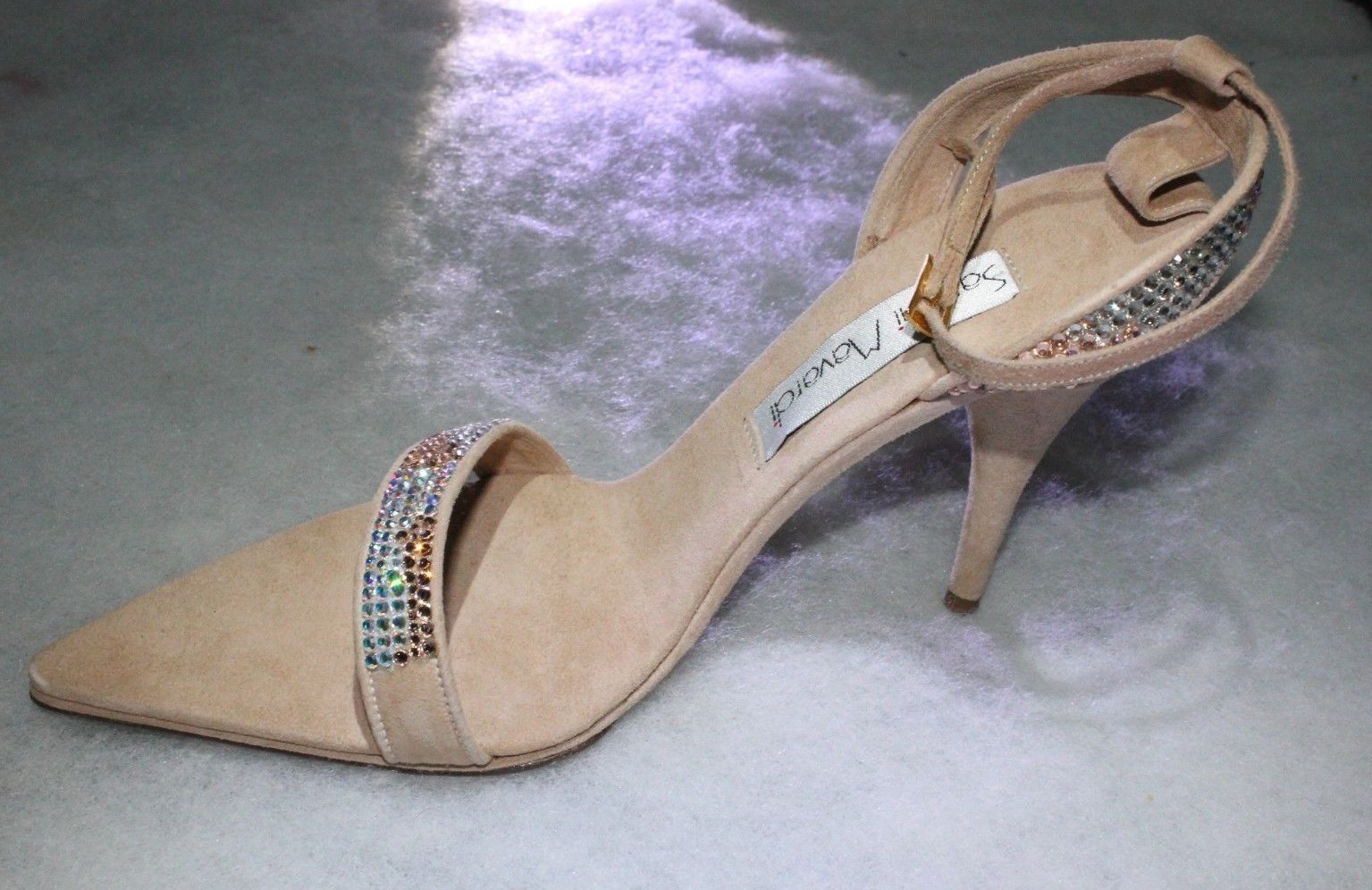 NIB Santini Mavardi Miami Nude Suede Pumps Sandals Shoes Size 7 Heels Open Toe B