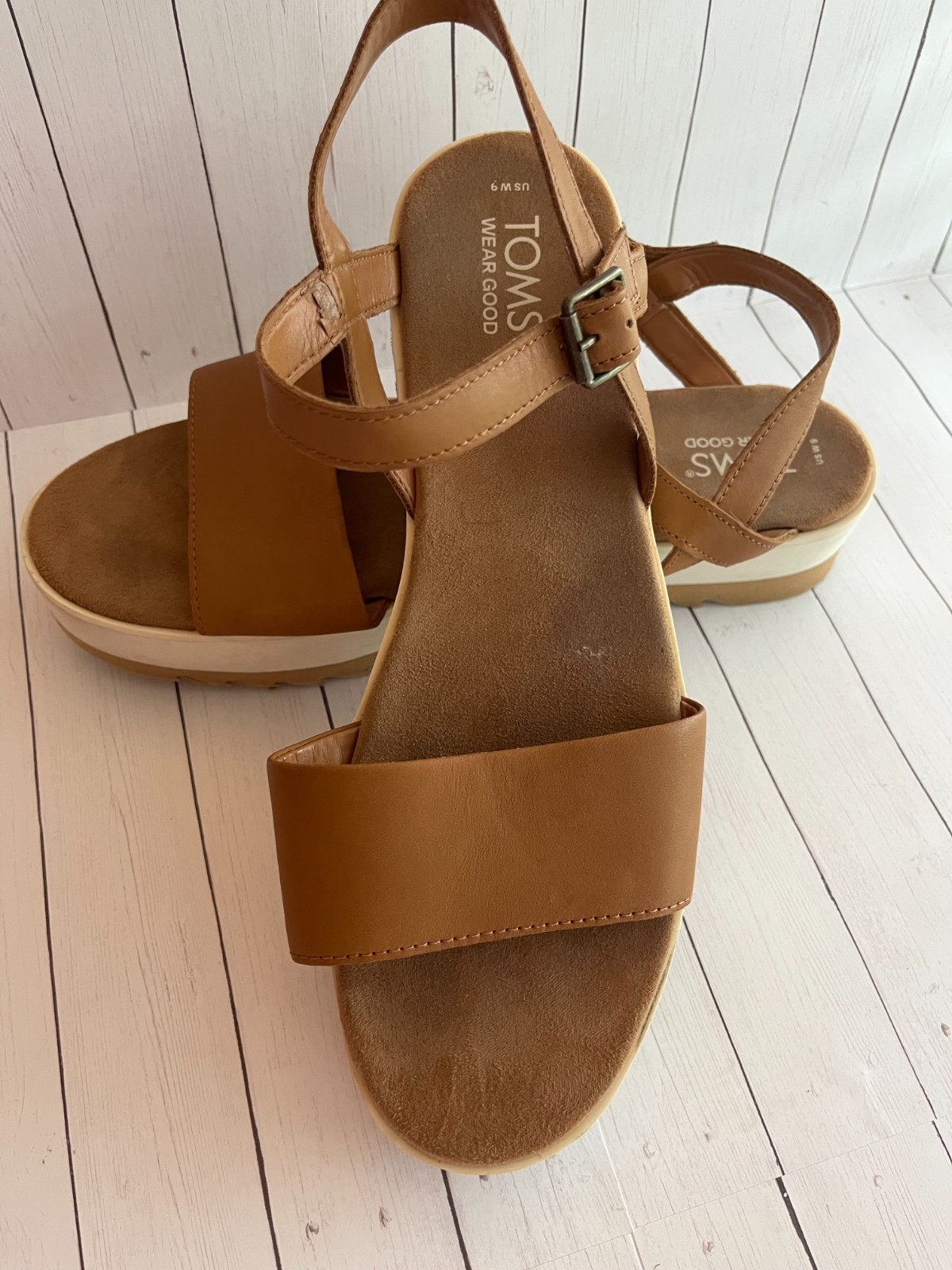 Tom’s Diana Wedge Sandal in Brown Leather Suede and Custom CloudBond Foam Insole