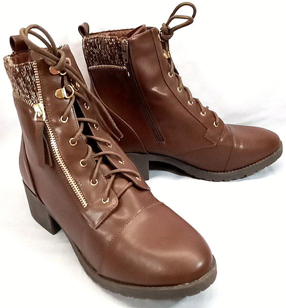 Cloudwalkers by Avenue Women’s 13 Rita Boots Brown Inner Zip & Lace Up 2″ Heel