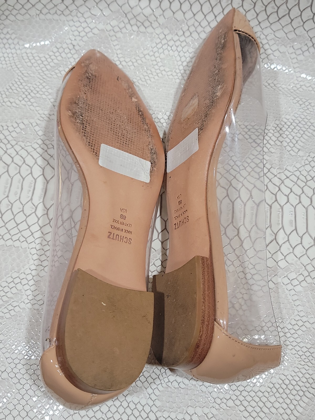 Schutz CLEARLY SEE THROUGH VINYL NUDE FLATS SHOES Sz 8B