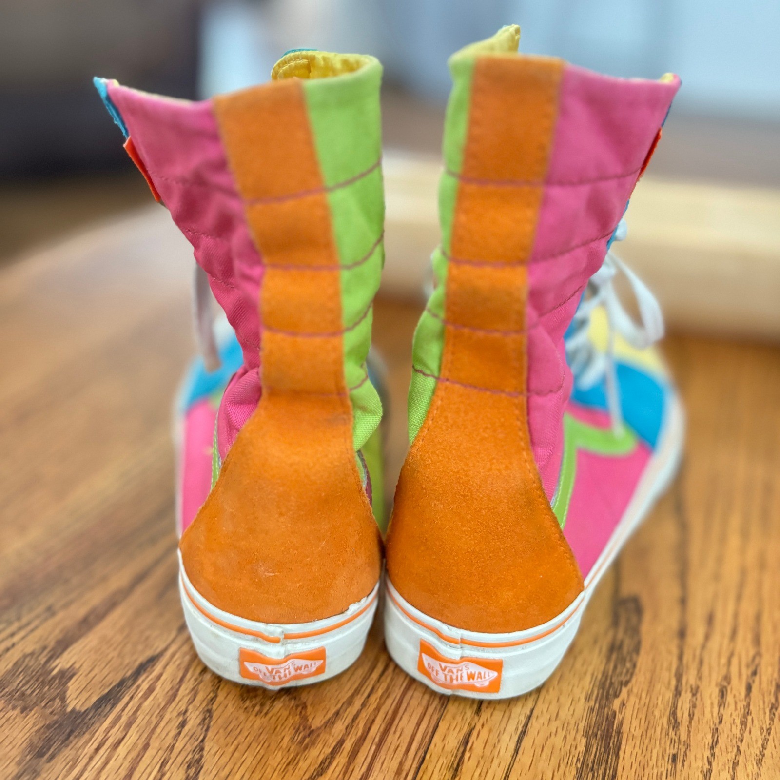 Vans Sk8-Hi Extra High Top Sneakers, Color Block Neon Pink Green Yellow Blue