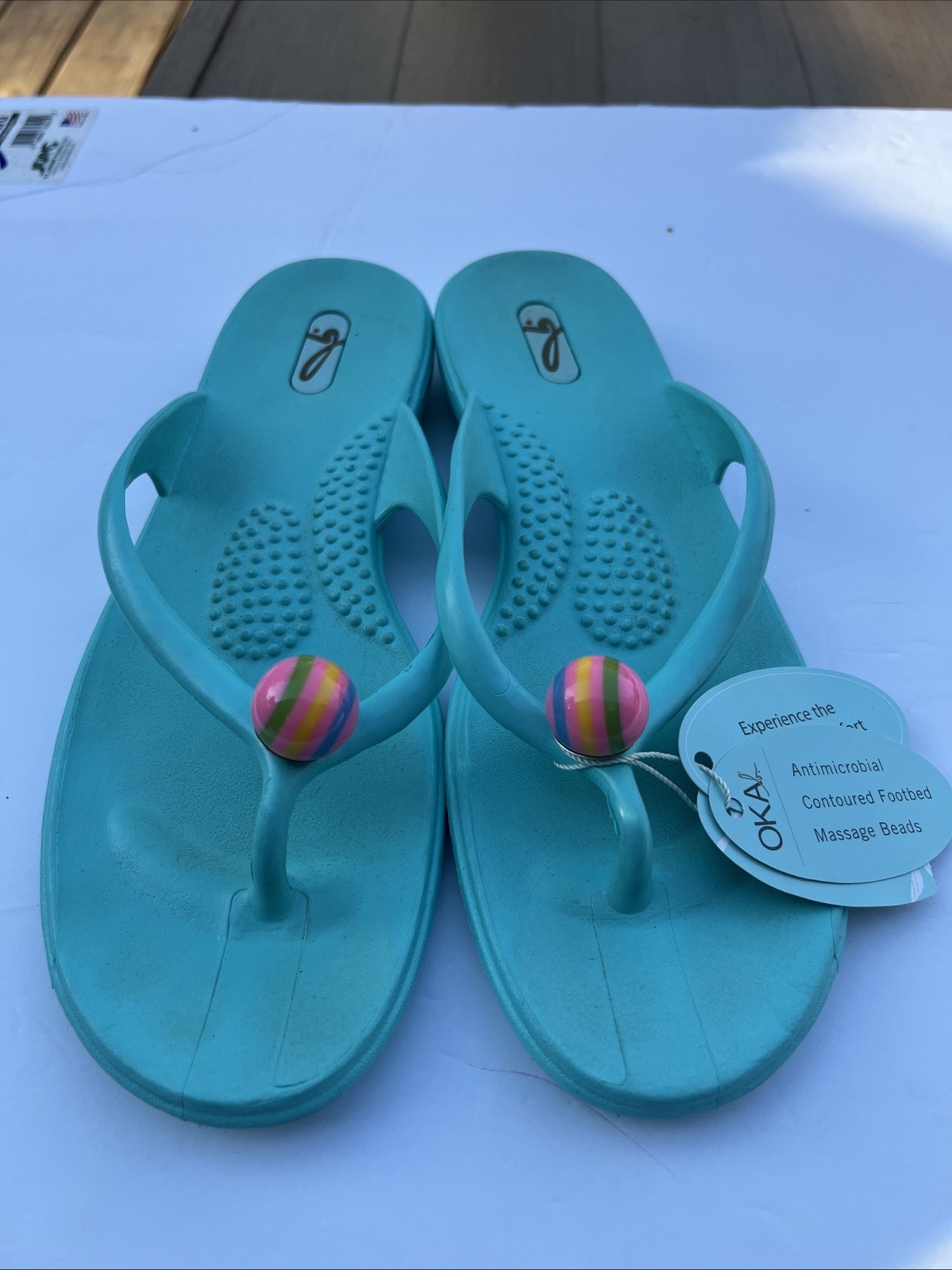 OKA B Flip Flops Women M/L Green Antimocrobial Contoured Bed NWT