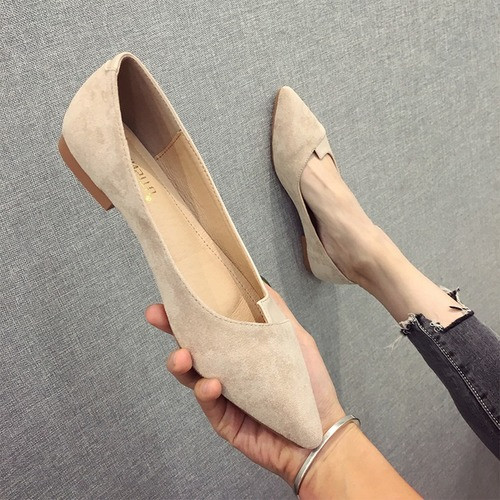 Women’s Shoes Flocked Leather Pointed Toe Solid Color Apricot Casual Comfortable