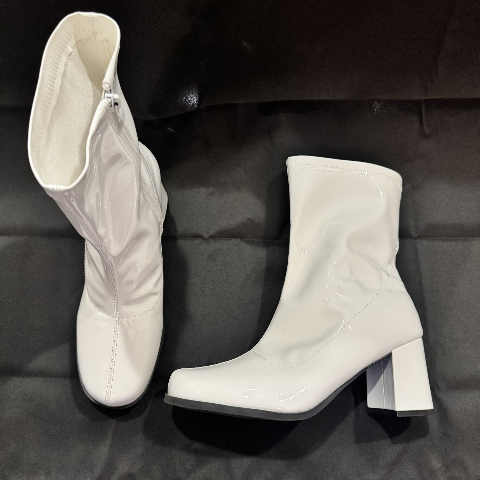 White LIURUIJIA Women’s Gogo Boots Mid Calf Block Heel Square Toe Size 11