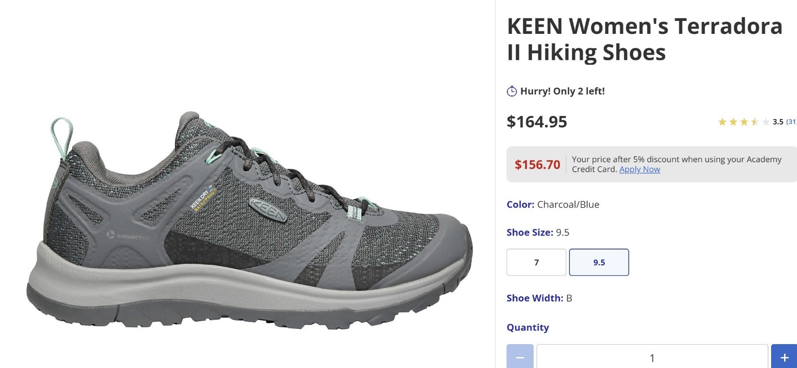 Keen Terradora II Hiking 9.5 Shoes Gray/Teal Ret. Crossover Urban Hike Walk $165