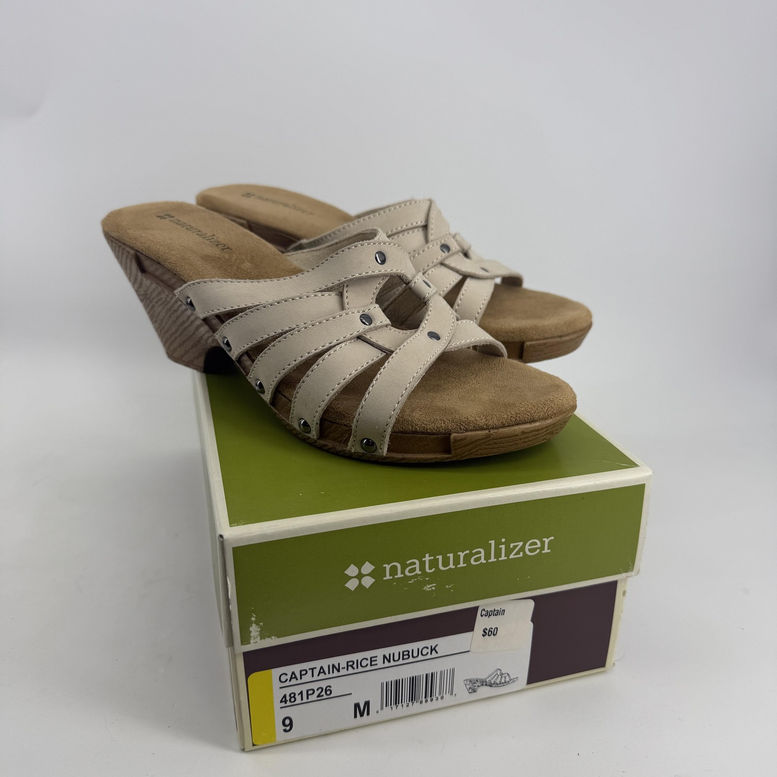 Naturalizer Captain-Rice Sandals Womens Size 9M Tan Nubuck Slide Wedge Comfort