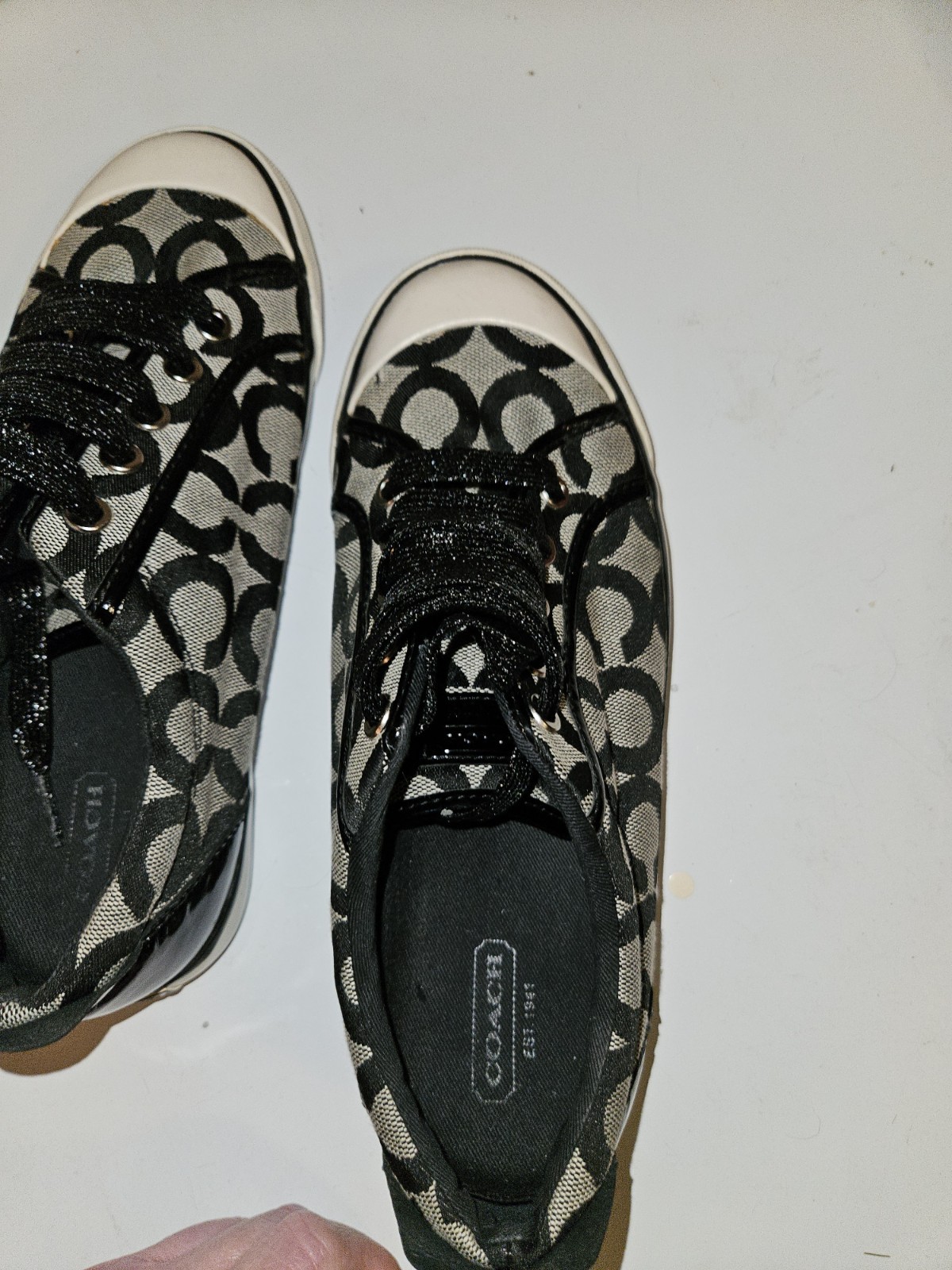 Coach Barrett Signature Canvas Sneakers Women’s Size 8B Black Gray Lace Up