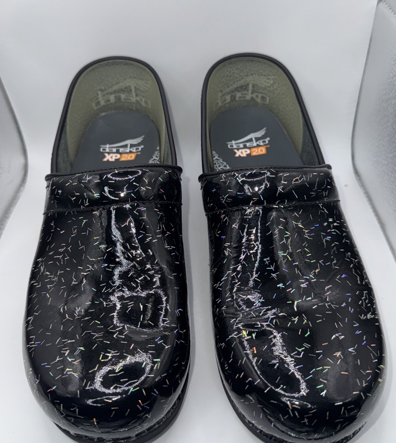 Dansko Clogs Womens Size 40 US 10 Black Sparkle Patent Leather Nursing Slip On