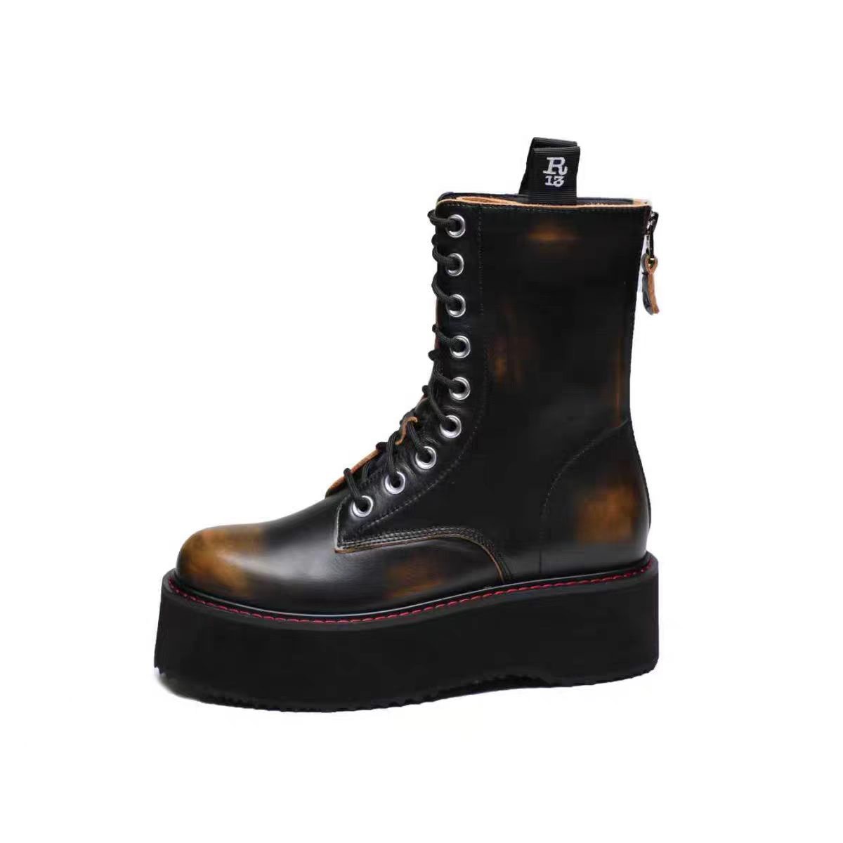 R13 Double Stack Platform Leather Punk Boots