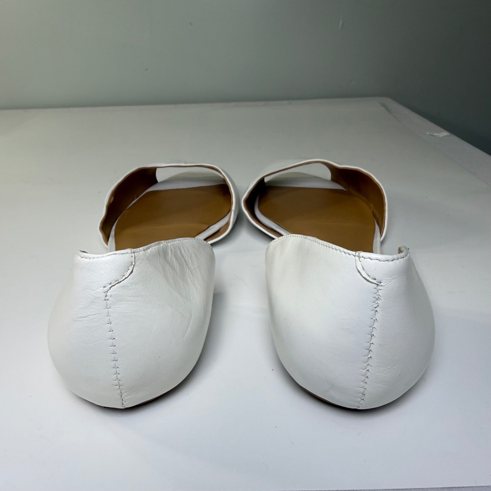 Nine West Blossom White Leather Peep Toe d’Orsay Flats Womens 10M