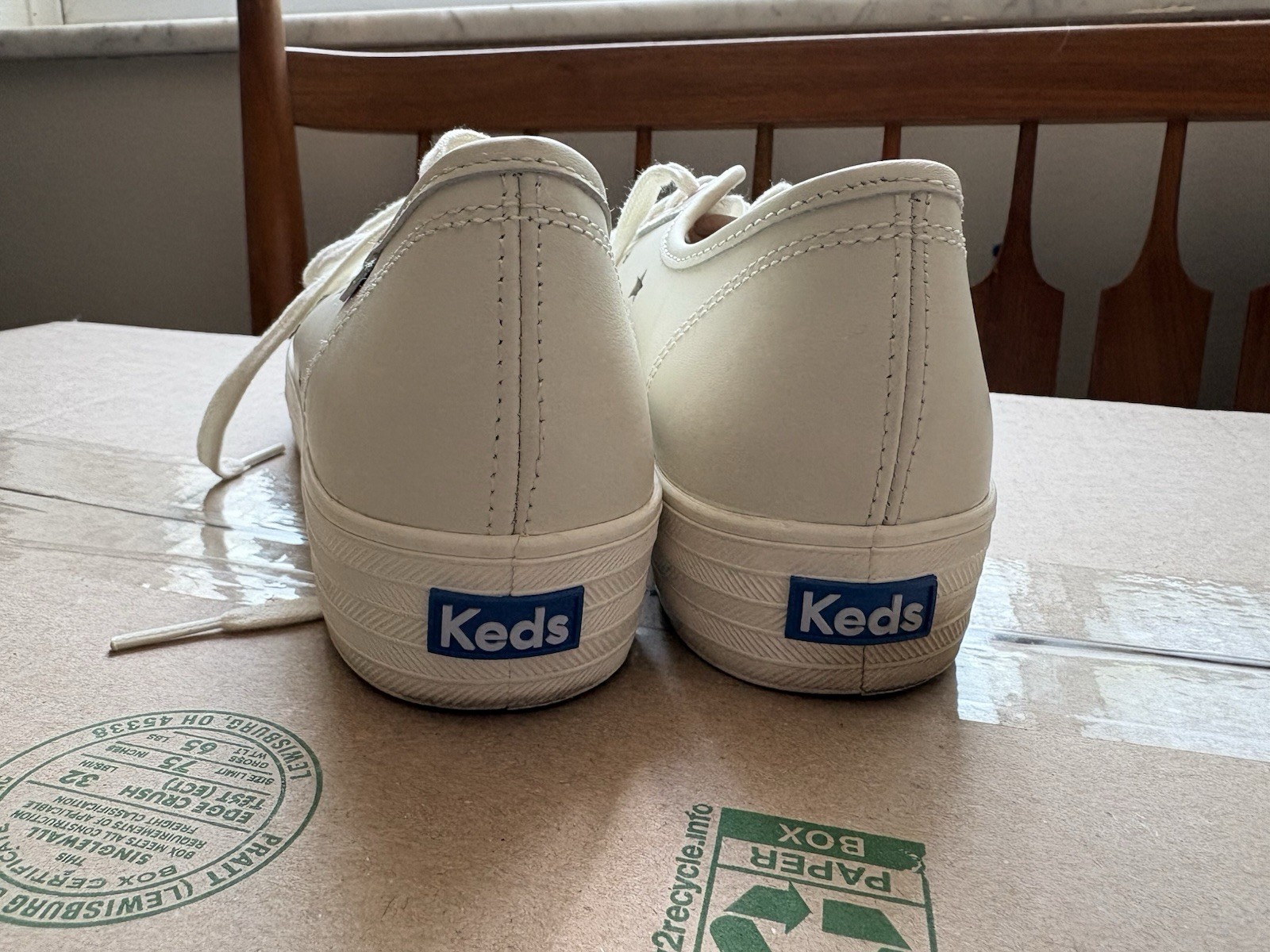 Keds Women’s Off-White Leather Low Top Triple Decker Sneakers w/ Star Cut Outs