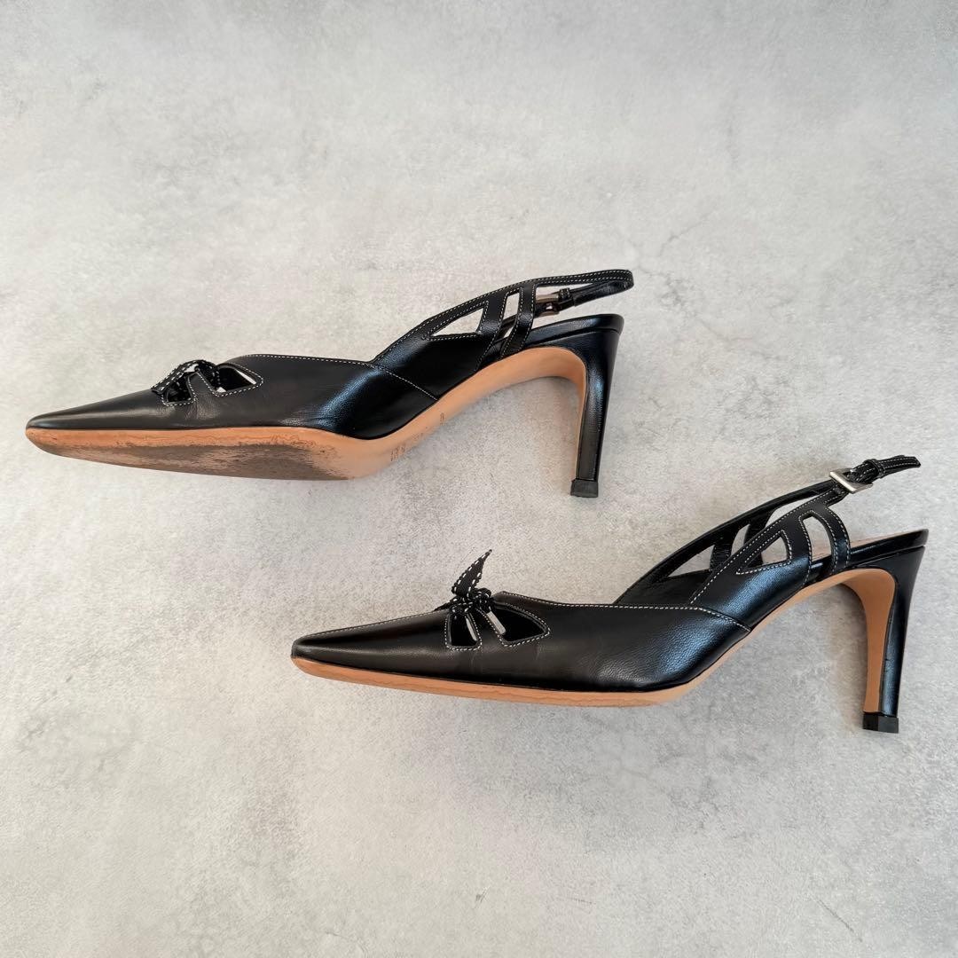 Prada Stitched Bow Slingback Heels Black Leather Women’s US 6 UK 3.5 EU 36 Pumps