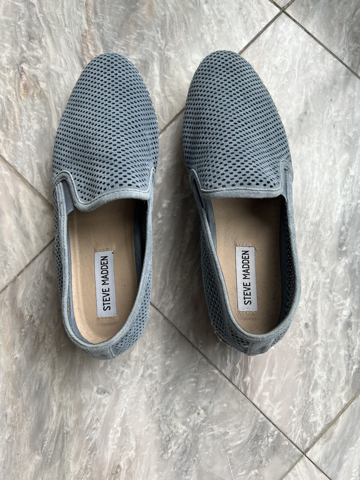 Steve Madden Perforated Slip On Shoe W/ Rope Trim, Dusty Blue, Size 8.5 med