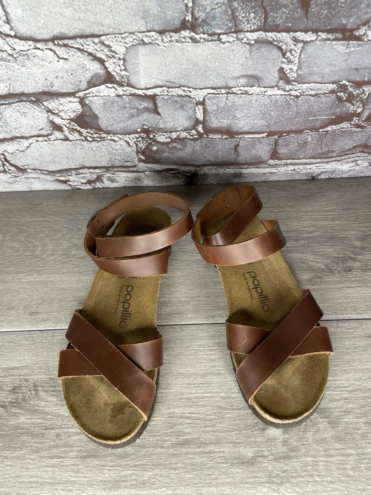 Papillio BIRKENSTOCK Lola Brown Leather Ankle Strap Sandals Women Sz 36EU/6M US