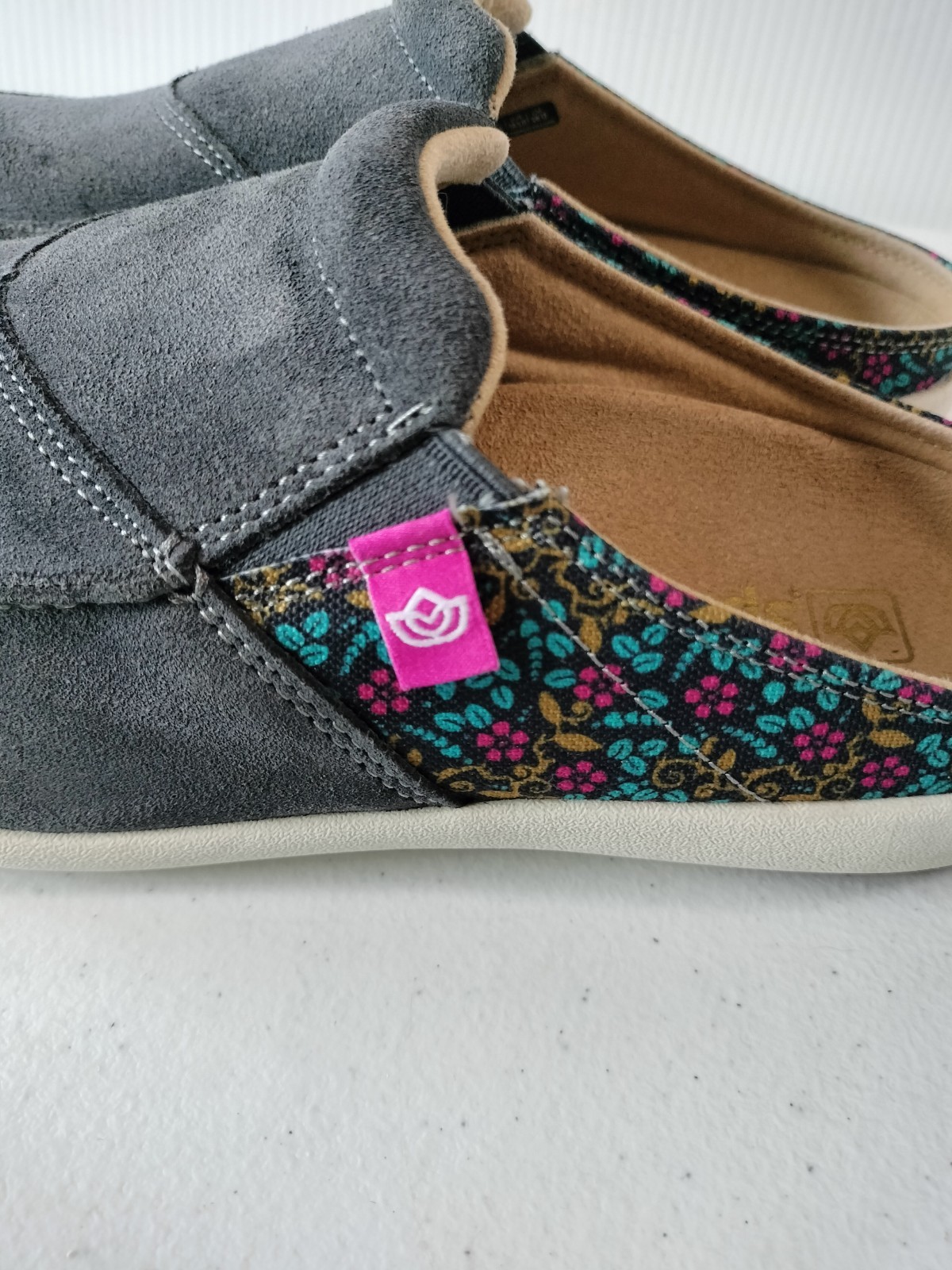 Spenco Siesta Vis Gray Floral Slide Slip On Clog Mules 9D Comfort Travel