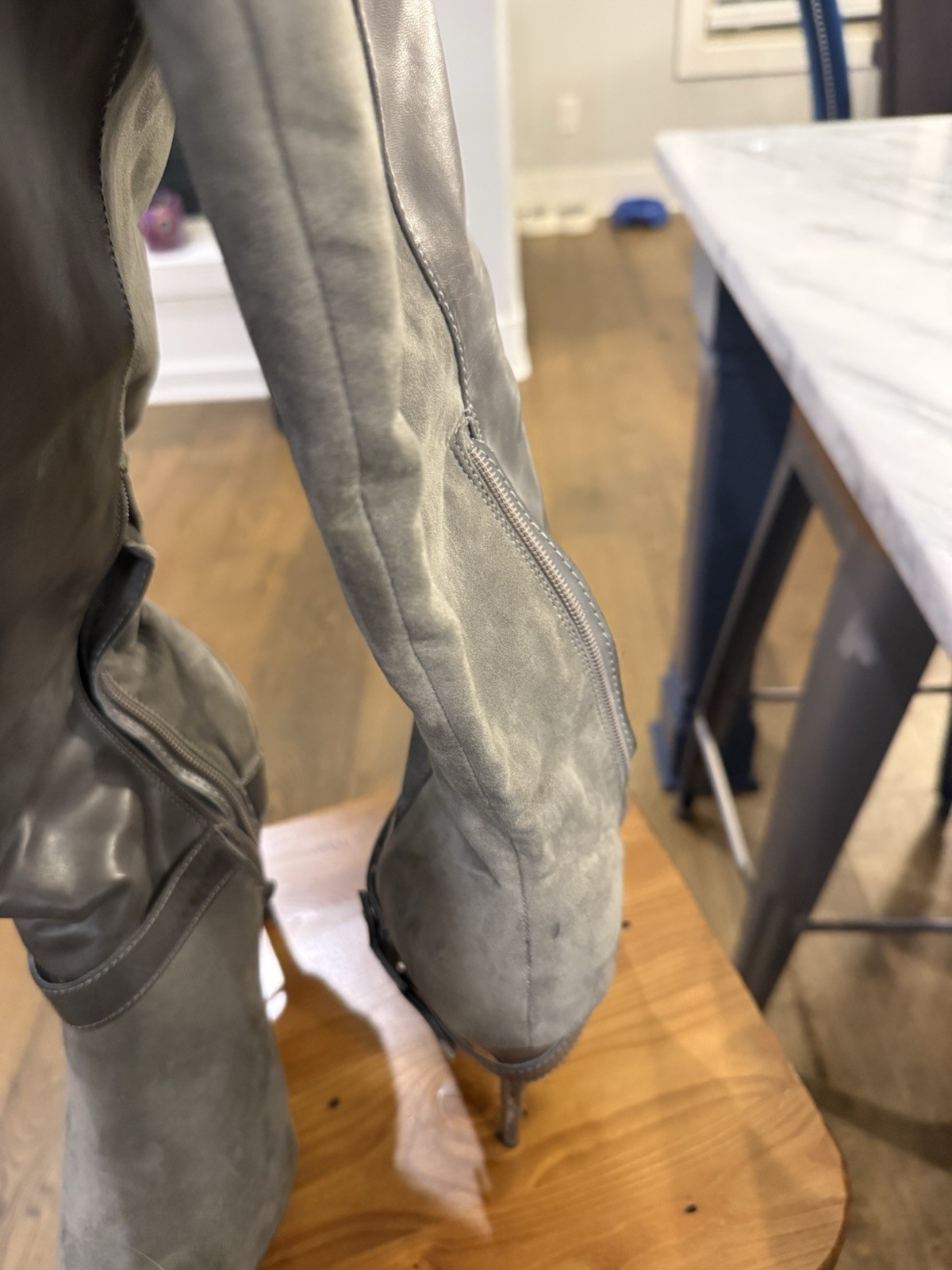 Paper Fox High Heeled «Mayar» Gray Boots Size 10 Women Buckle Accents