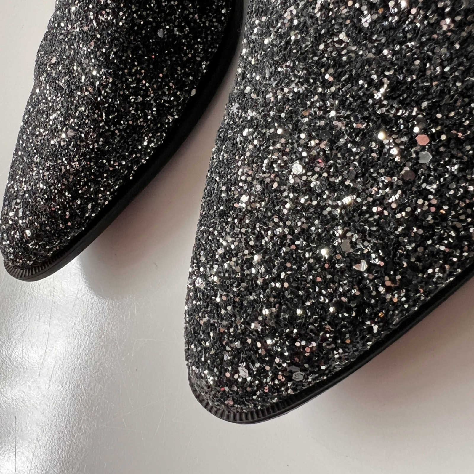 Glitter Chelsea Ankle Boots Sparkly Pointed Toe Rocker Glam Black Silver 9 Women