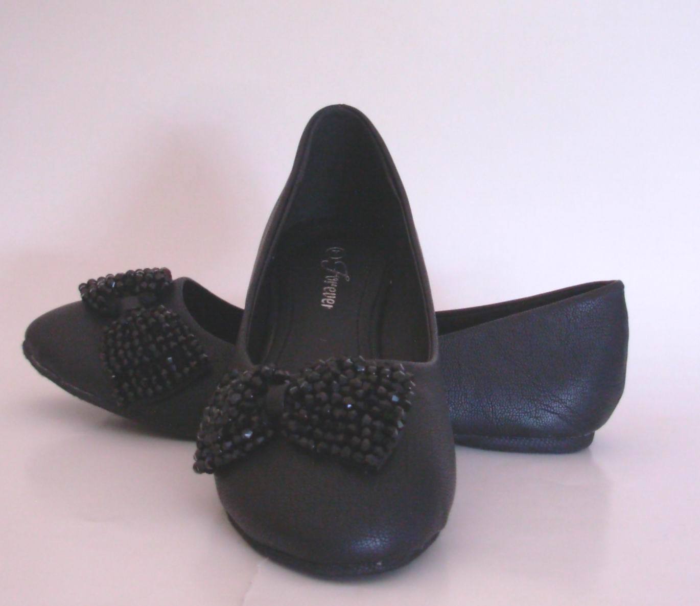 New Fashion Casual Black Ballet Flats Shoes with Sparkling Bow 5-10