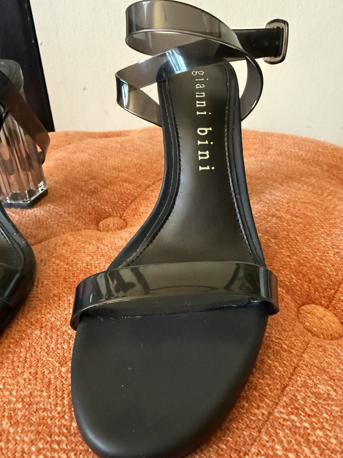 Gianni Bini Women’s Black Strappy Adjustable Ankle Strap Open Toe Heels 7.5