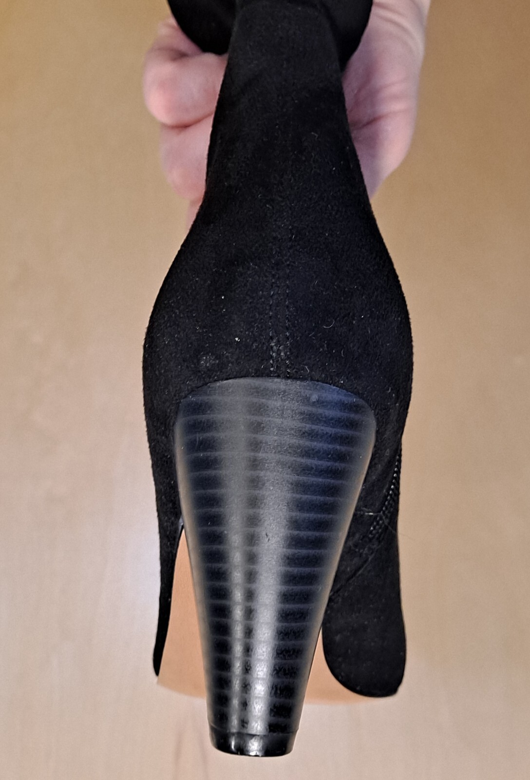 NWOT ASOS Black Faux Suede Above Knee Cone Heel Skinny Zip Up Boots Size 8.5