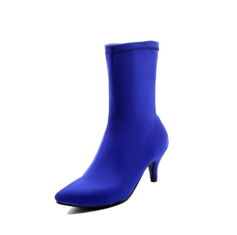 Womens Formal Elastic Ankle Boots Mid Heel Shoes Booties Mid Calf Shoes Fashion